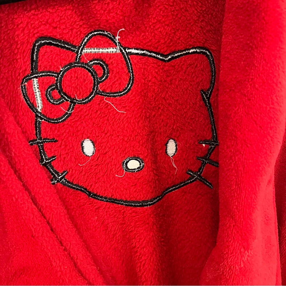 Sanrio Hello Kitty Red Plush Bath Robe Pockets Embroidered Womens Size L - Picture 8 of 14